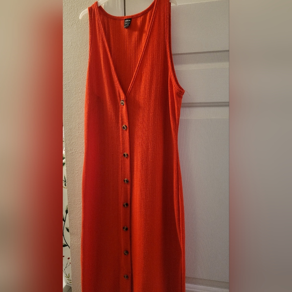 Sleeveless Red-Orange Button-Down Dress